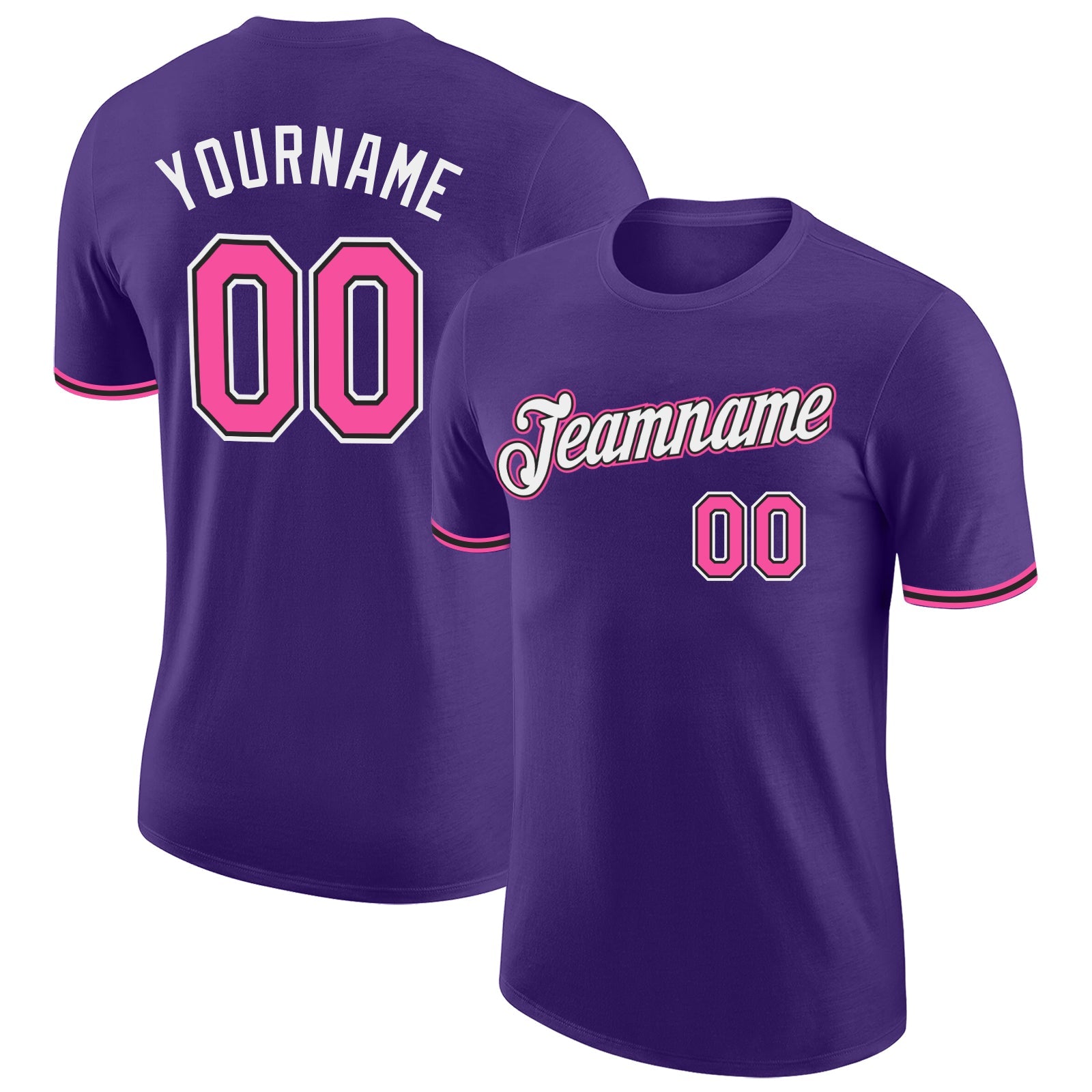 Custom Purple Pink-Black Performance T-Shirt - Main View