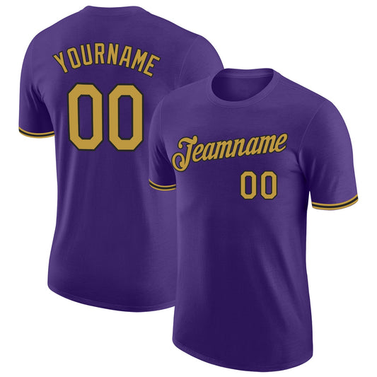 Custom Purple Old Gold-Black Performance T-Shirt - Main View
