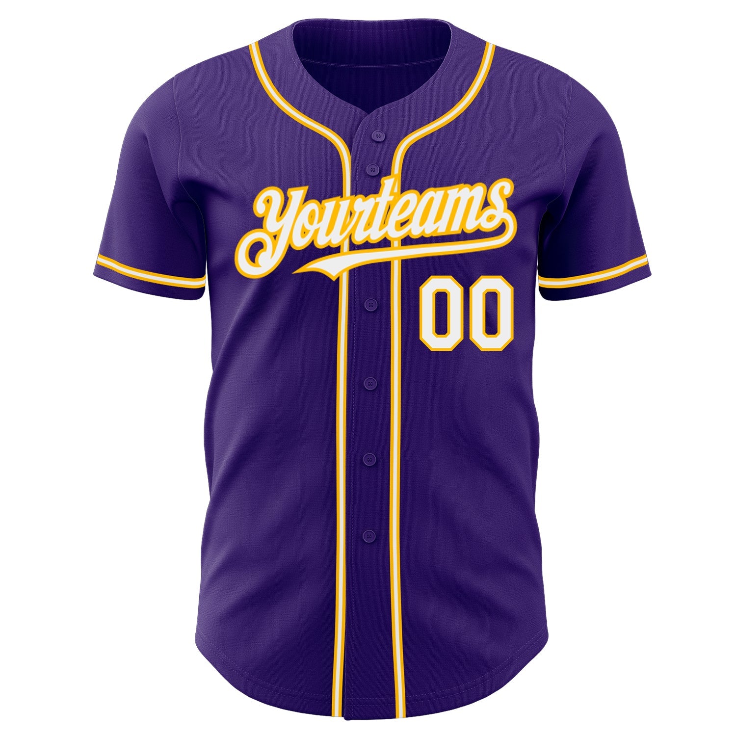 Custom Purple White-Gold Authentic Baseball Jersey view 2