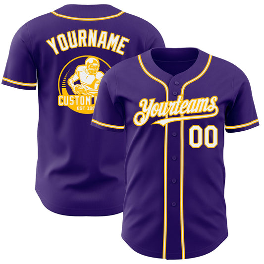 Custom Purple White-Gold Authentic Baseball Jersey - Main View