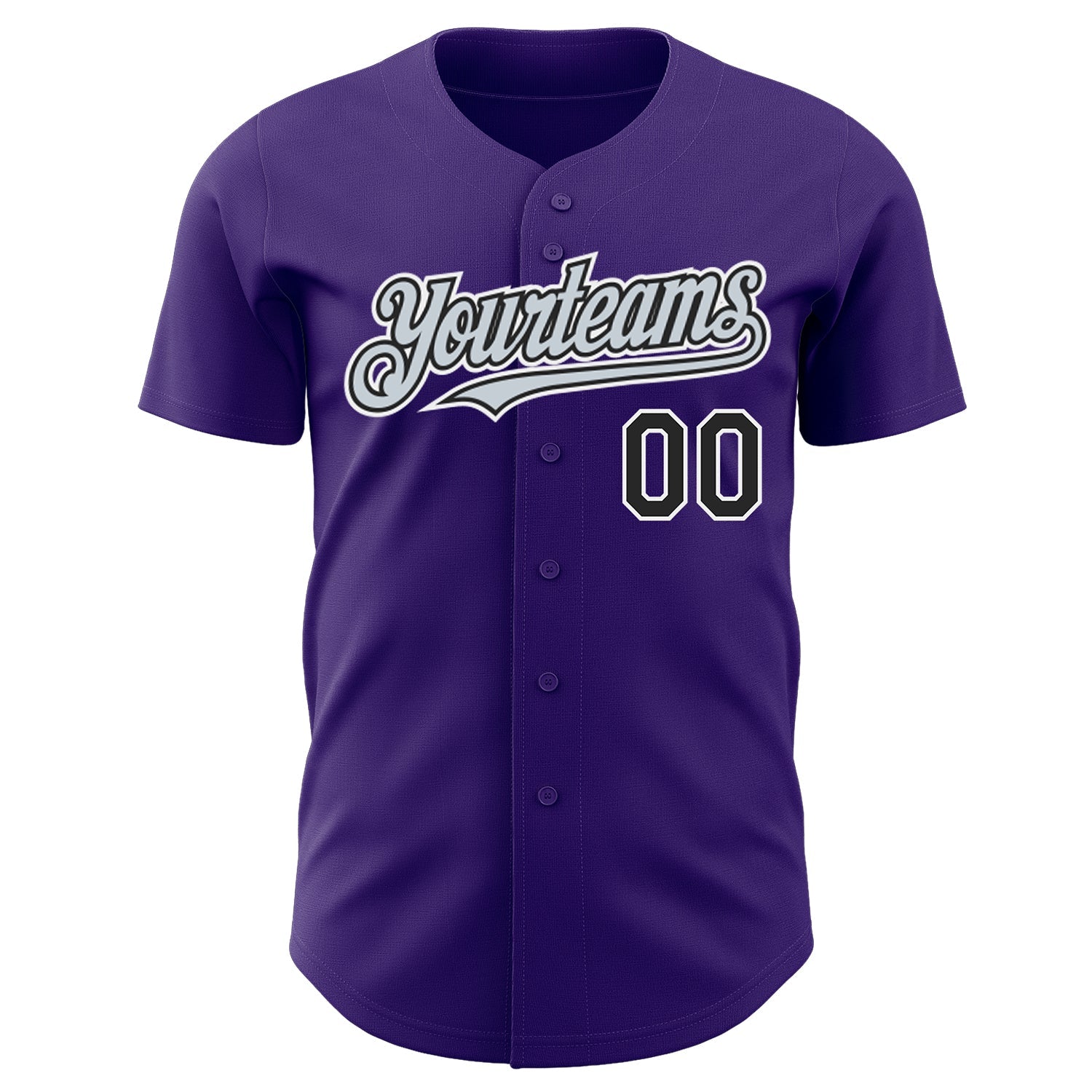 Custom Purple Black Silver-White Authentic Baseball Jersey view 2