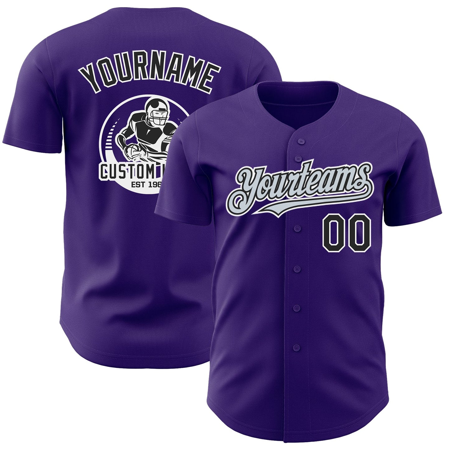 Custom Purple Black Silver-White Authentic Baseball Jersey - Main View