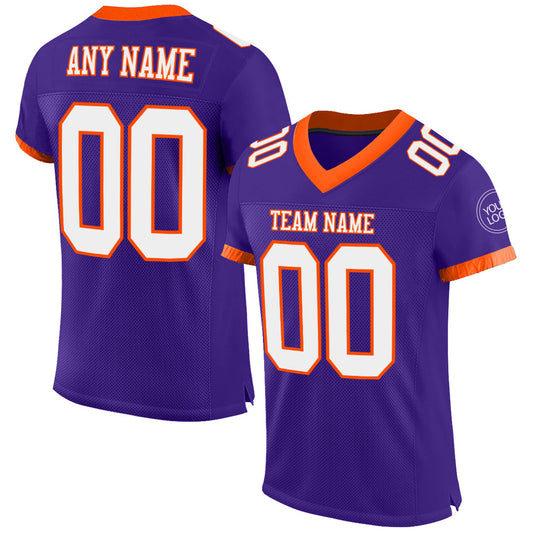 Custom Purple White-Orange Mesh Authentic Football Jersey - Main View