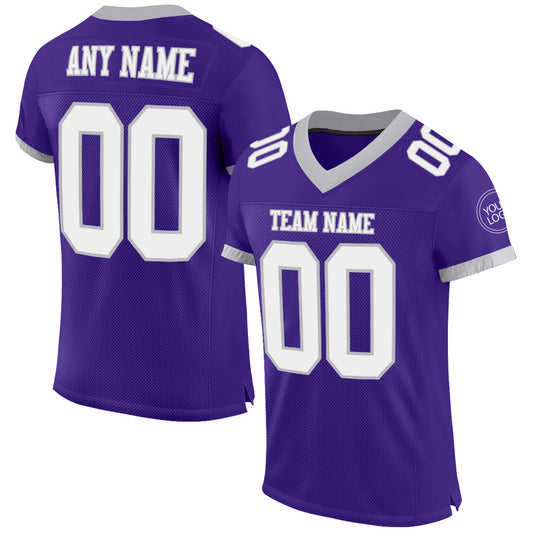 Custom Purple White-Gray Mesh Authentic Football Jersey - Main View