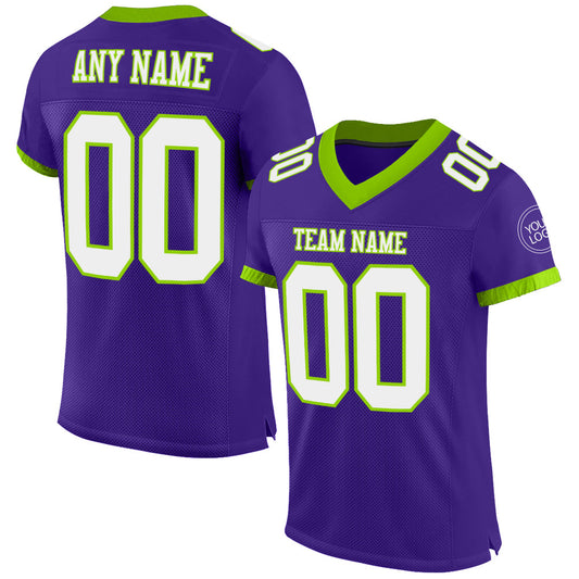 Custom Purple White-Neon Green Mesh Authentic Football Jersey - Main View