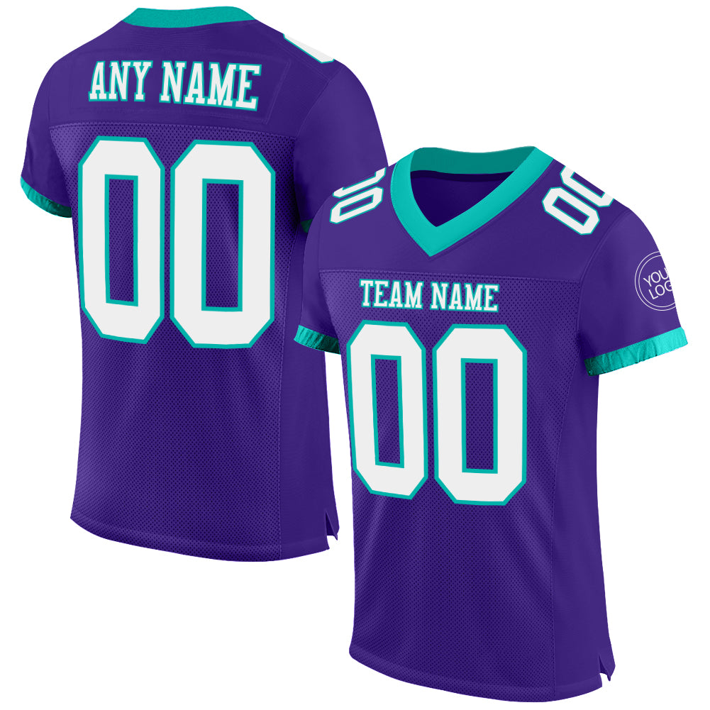 Custom Purple White-Aqua Mesh Authentic Football Jersey - Main View