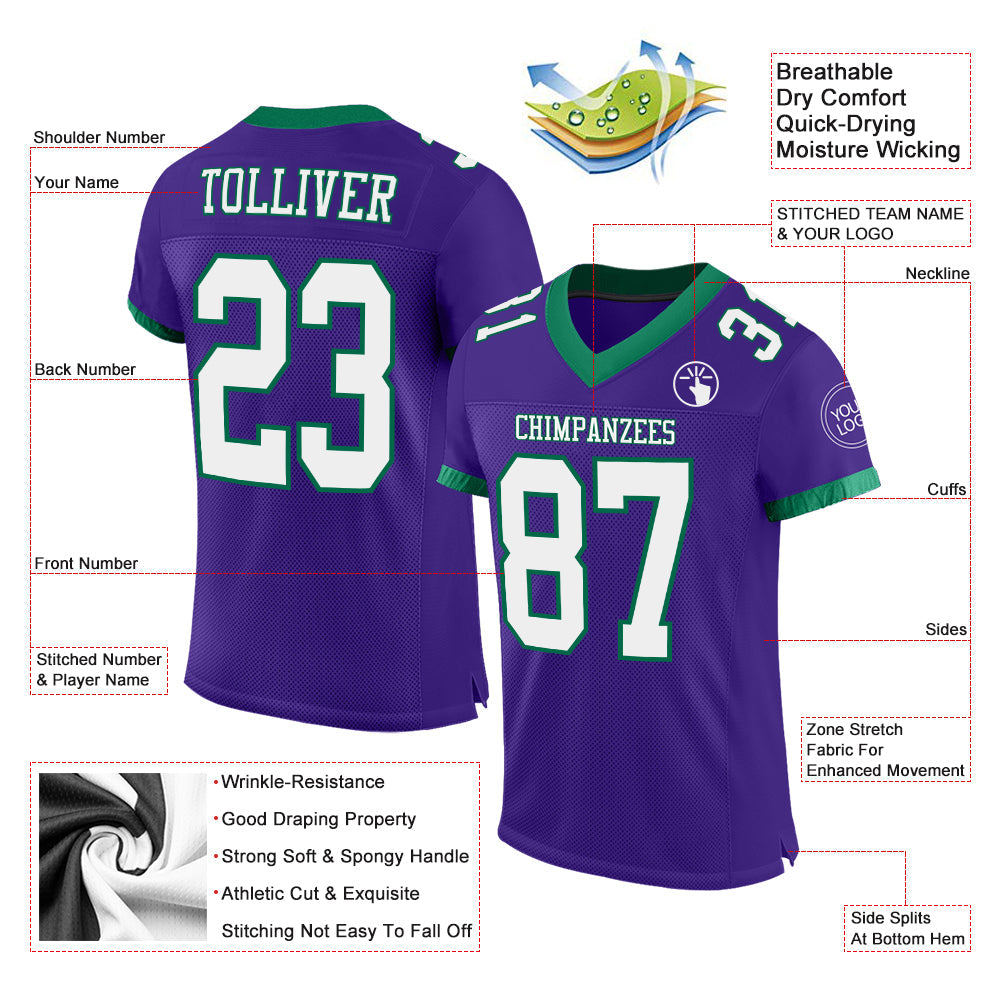 Custom Purple White-Kelly Green Mesh Authentic Football Jersey view 2