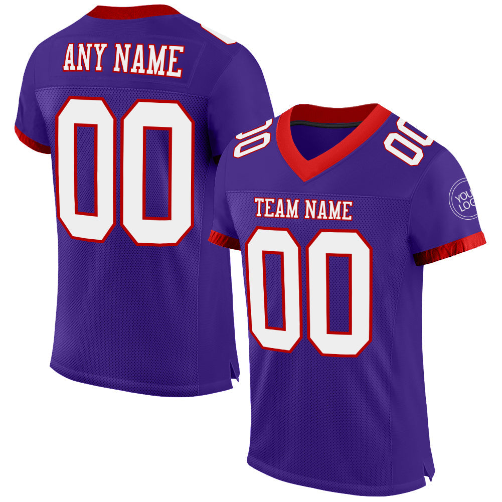 Custom Purple White-Red Mesh Authentic Football Jersey - Main View