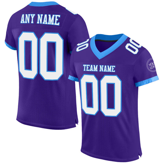 Custom Purple White-Powder Blue Mesh Authentic Football Jersey - Main View
