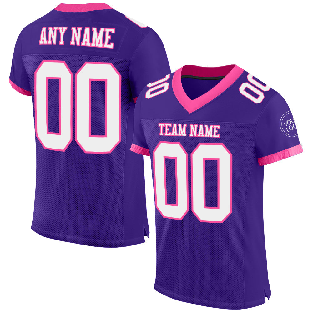 Custom Purple White-Pink Mesh Authentic Football Jersey - Main View