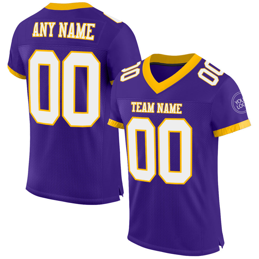 Custom Purple White-Gold Mesh Authentic Football Jersey - Main View