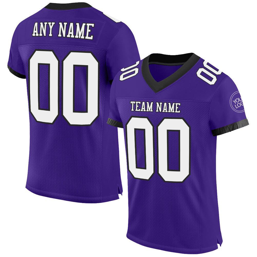 Custom Purple White-Black Mesh Authentic Football Jersey - Main View