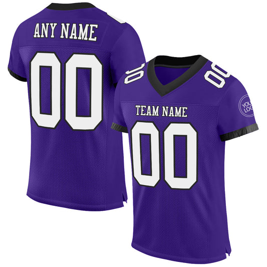 Custom Purple White-Black Mesh Authentic Football Jersey - Main View