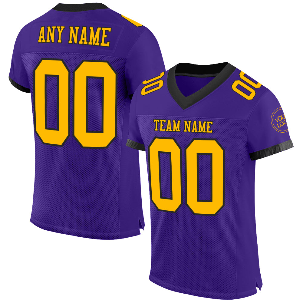 Custom Purple Gold-Black Mesh Authentic Football Jersey - Main View