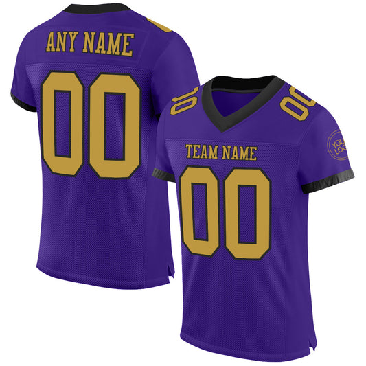 Custom Purple Old Gold-Black Mesh Authentic Football Jersey - Main View
