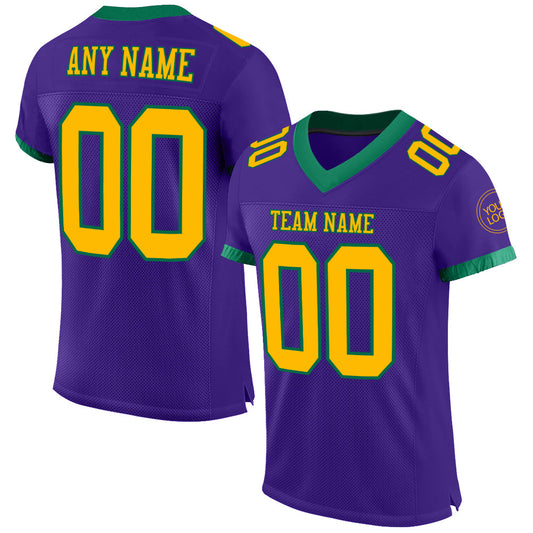 Custom Purple Gold-Kelly Green Mesh Authentic Football Jersey - Main View