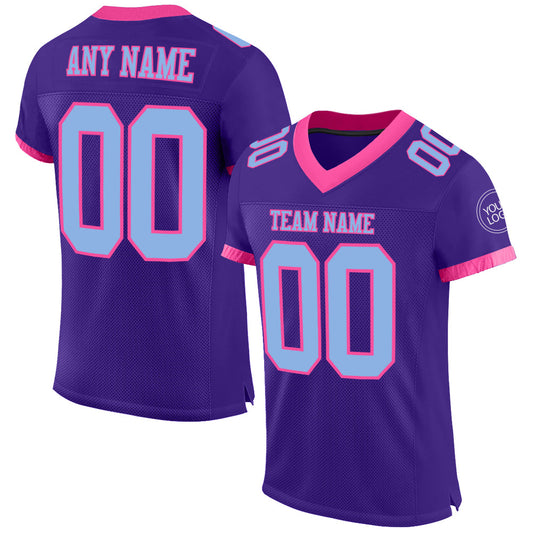 Custom Purple Light Blue-Pink Mesh Authentic Football Jersey - Main View