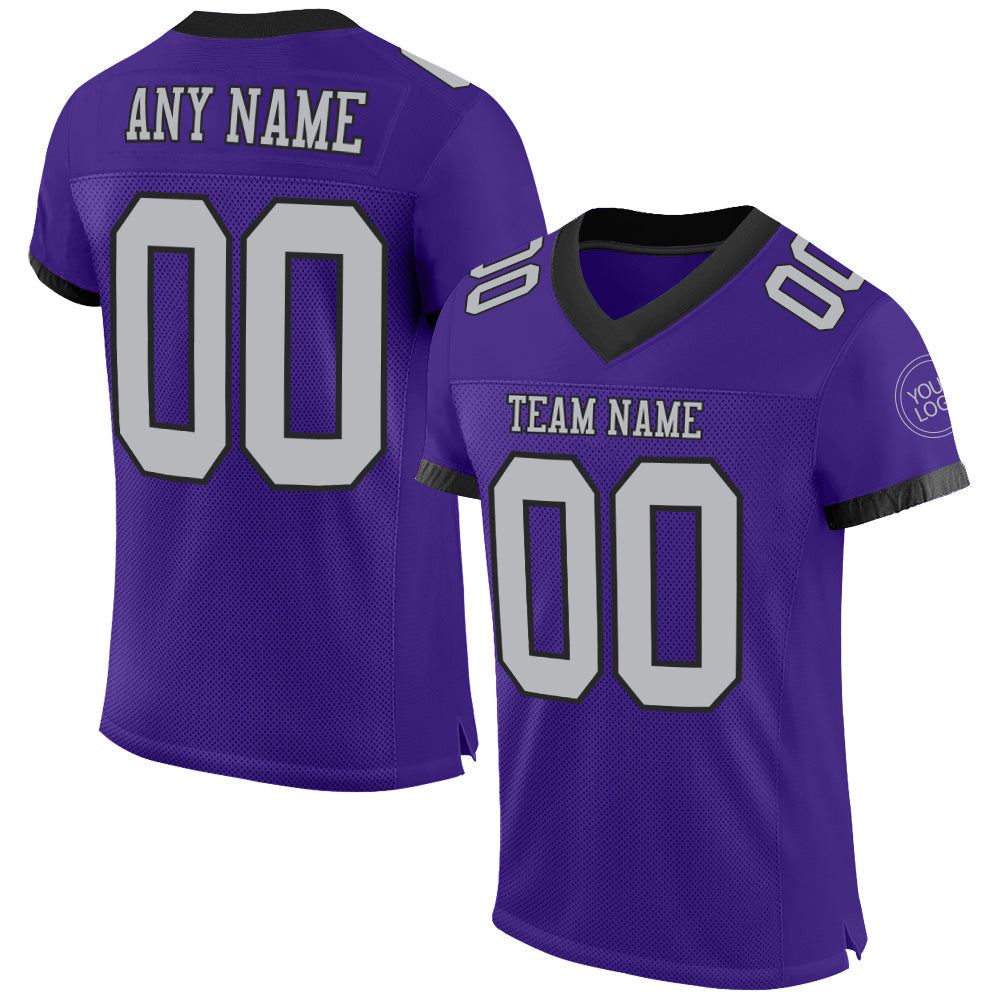Custom Purple Gray-Black Mesh Authentic Football Jersey - Main View