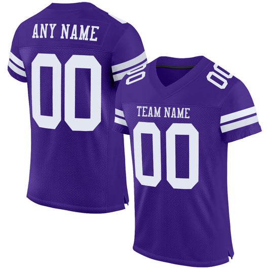 Custom Purple White Mesh Authentic Football Jersey - Main View