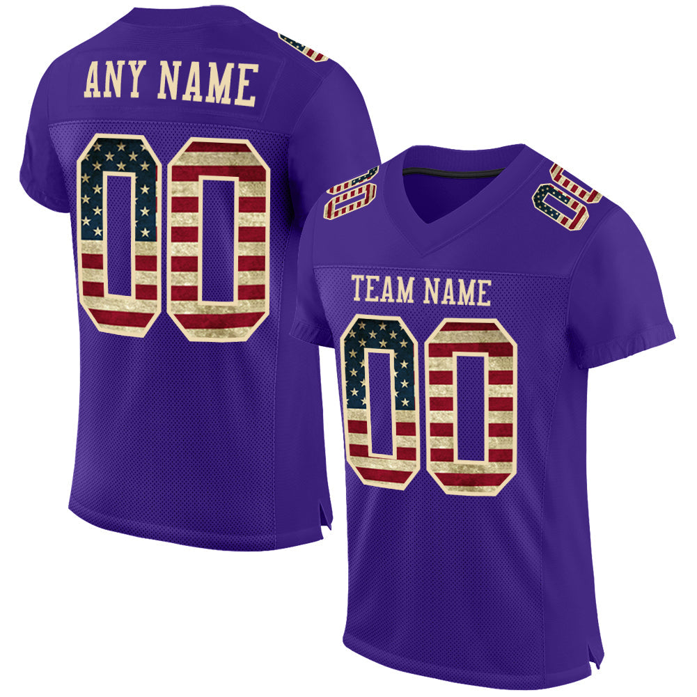 Custom Purple Vintage USA Flag-City Cream Mesh Authentic Football Jersey - Main View