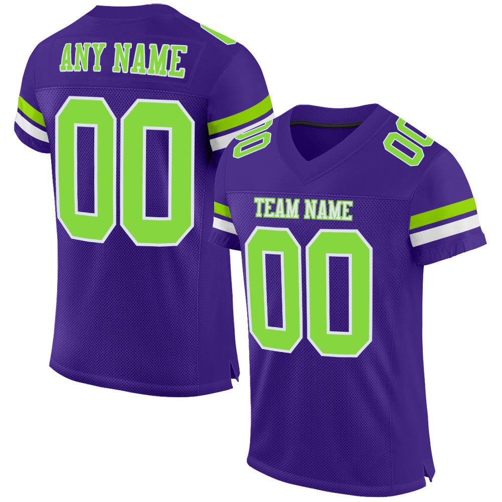Custom Purple Neon Green-White Mesh Authentic Football Jersey - Main View