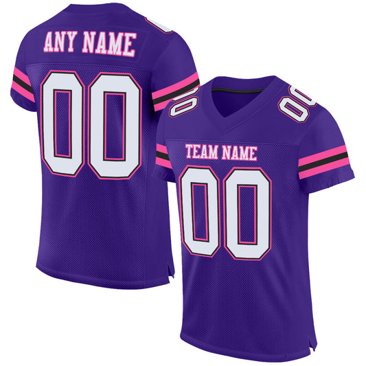 Custom Purple White Black-Pink Mesh Authentic Football Jersey - Main View