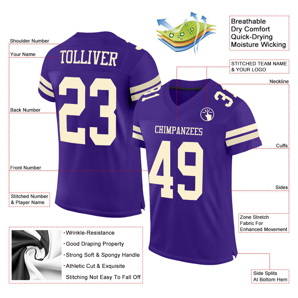 Custom Purple Cream Mesh Authentic Football Jersey view 2