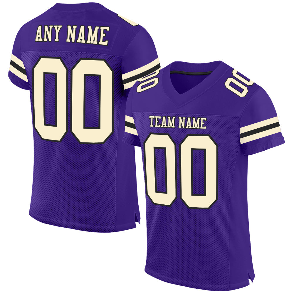 Custom Purple Cream-Black Mesh Authentic Football Jersey - Main View
