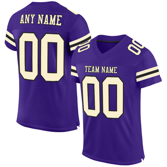 Custom Purple Cream-Black Mesh Authentic Football Jersey - Main View