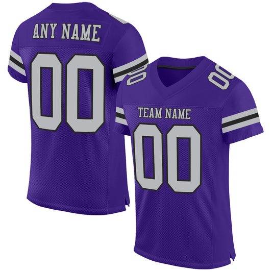 Custom Purple Gray-Black Mesh Authentic Football Jersey - Main View