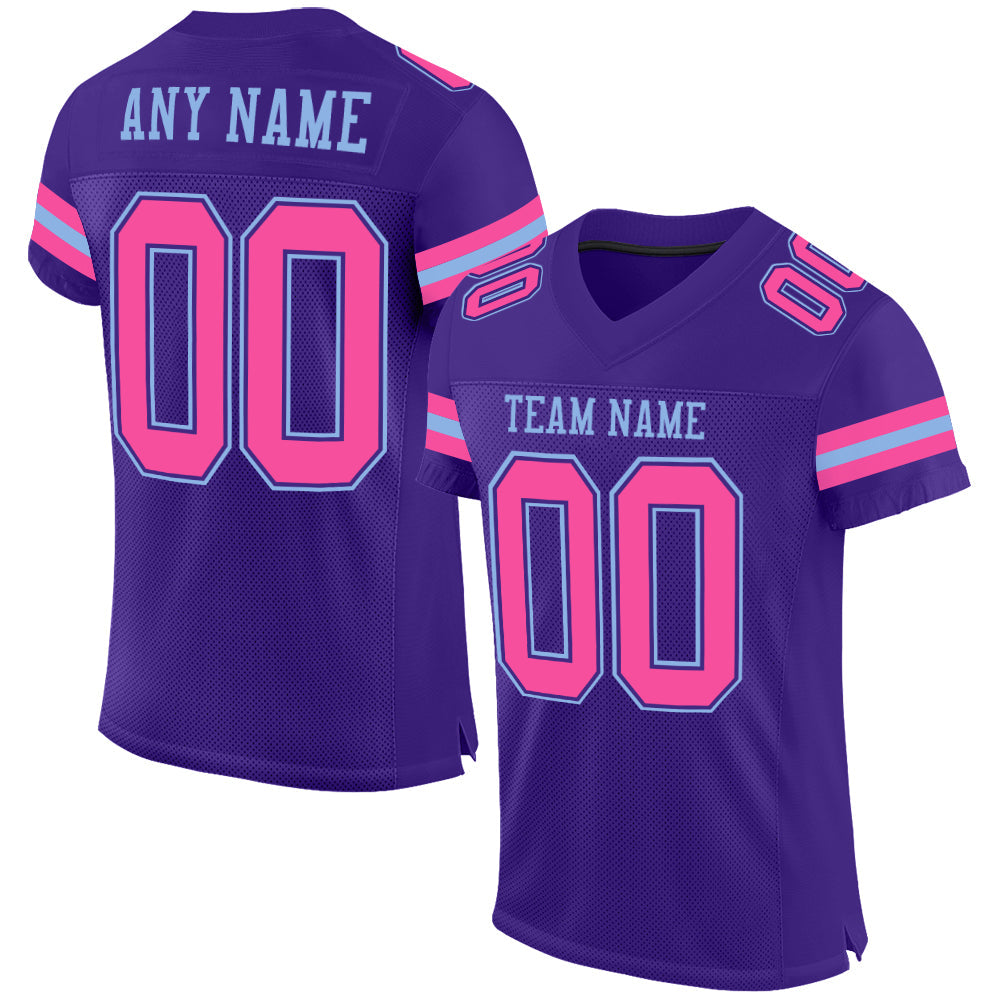 Custom Purple Pink-Light Blue Mesh Authentic Football Jersey - Main View