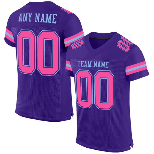 Custom Purple Pink-Light Blue Mesh Authentic Football Jersey - Main View