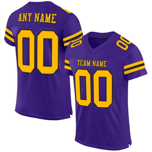 Custom Purple Gold-Black Mesh Authentic Football Jersey - Main View