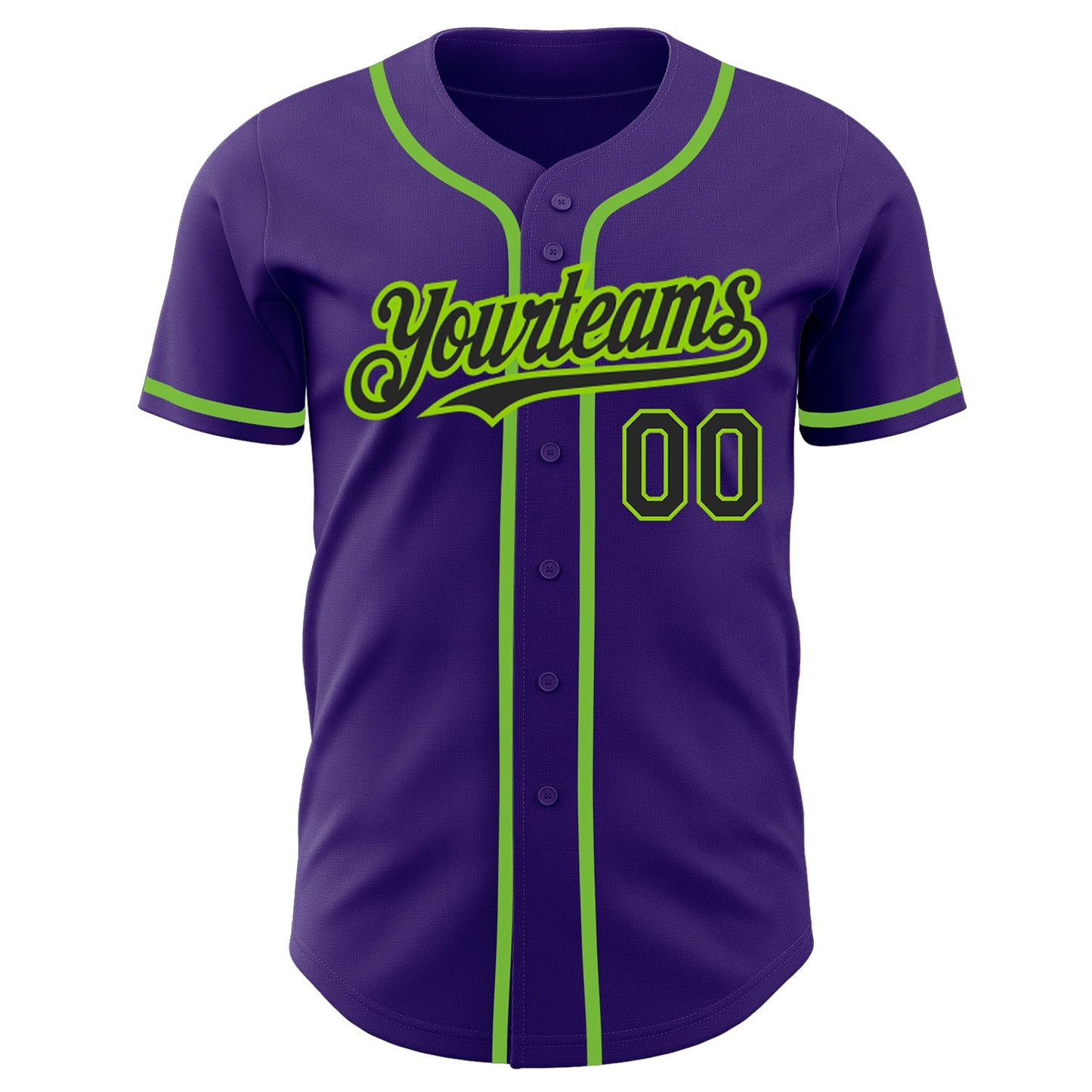 Custom Purple Black-Neon Green Authentic Baseball Jersey view 2