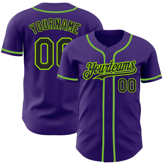 Custom Purple Black-Neon Green Authentic Baseball Jersey - Main View