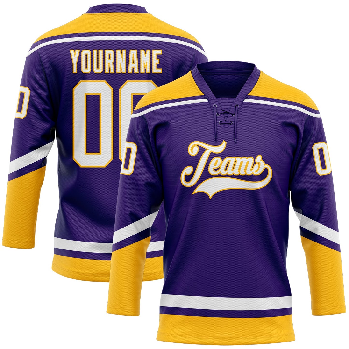 Custom Purple White-Gold Hockey Lace Neck Jersey - Main View