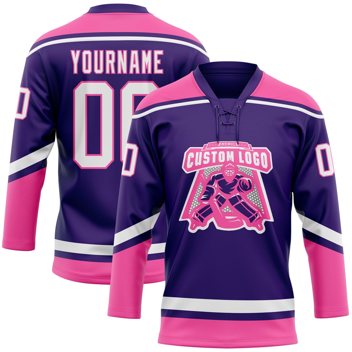 Custom Purple White-Pink Hockey Lace Neck Jersey view 2