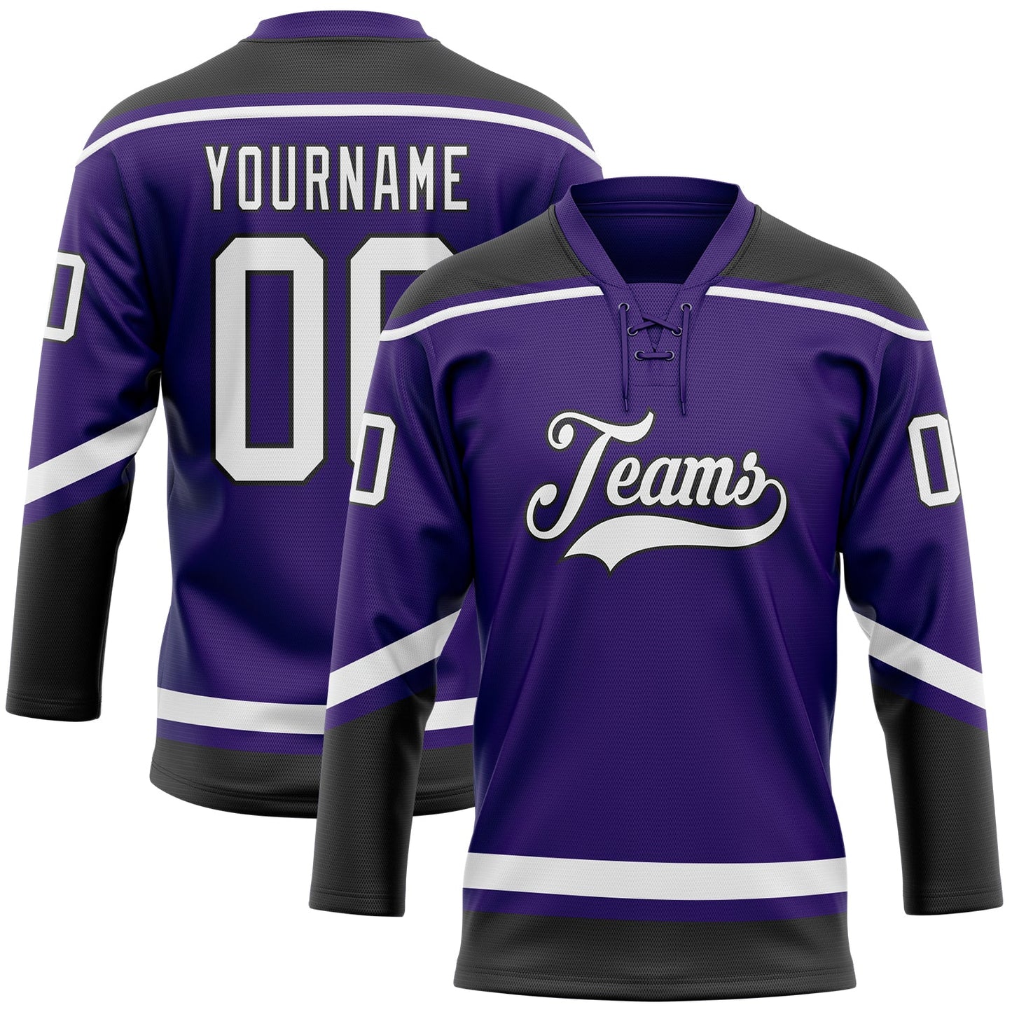 Custom Purple White-Black Hockey Lace Neck Jersey - Main View