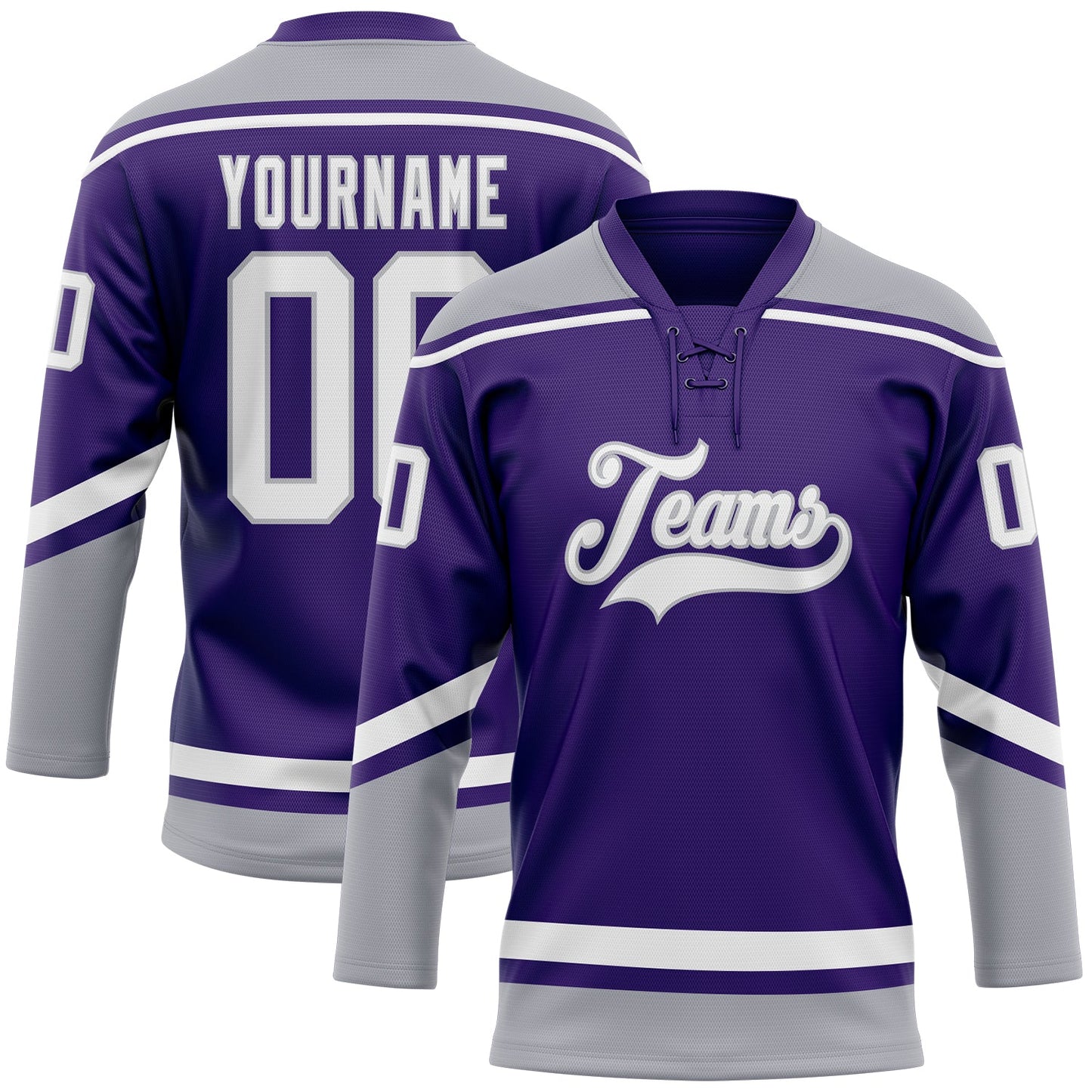 Custom Purple White-Gray Hockey Lace Neck Jersey - Main View