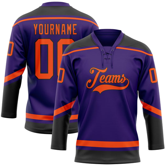Custom Purple Orange-Black Hockey Lace Neck Jersey - Main View