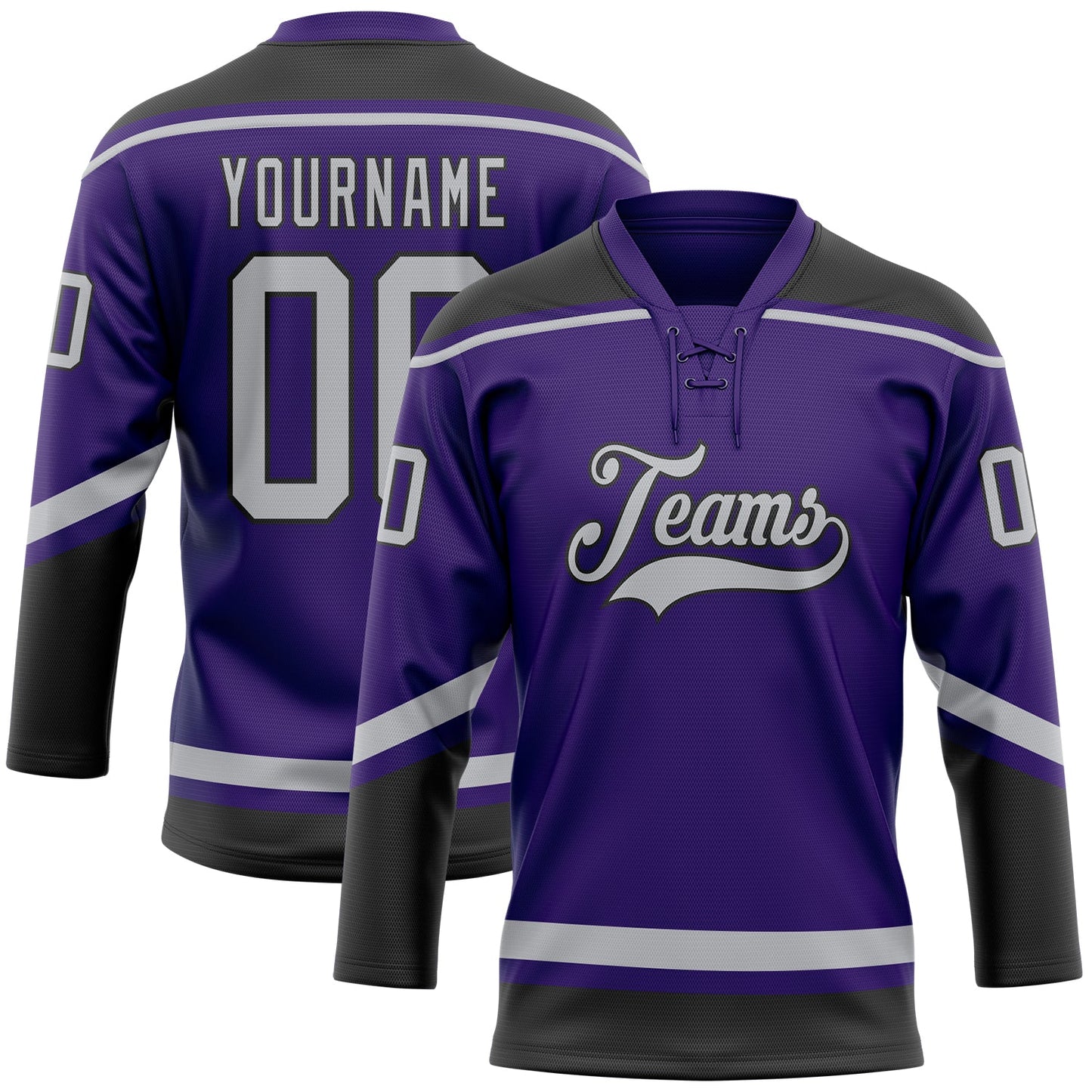 Custom Purple Gray-Black Hockey Lace Neck Jersey - Main View
