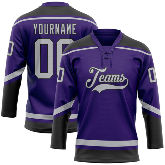 Custom Purple Gray-Black Hockey Lace Neck Jersey - Main View