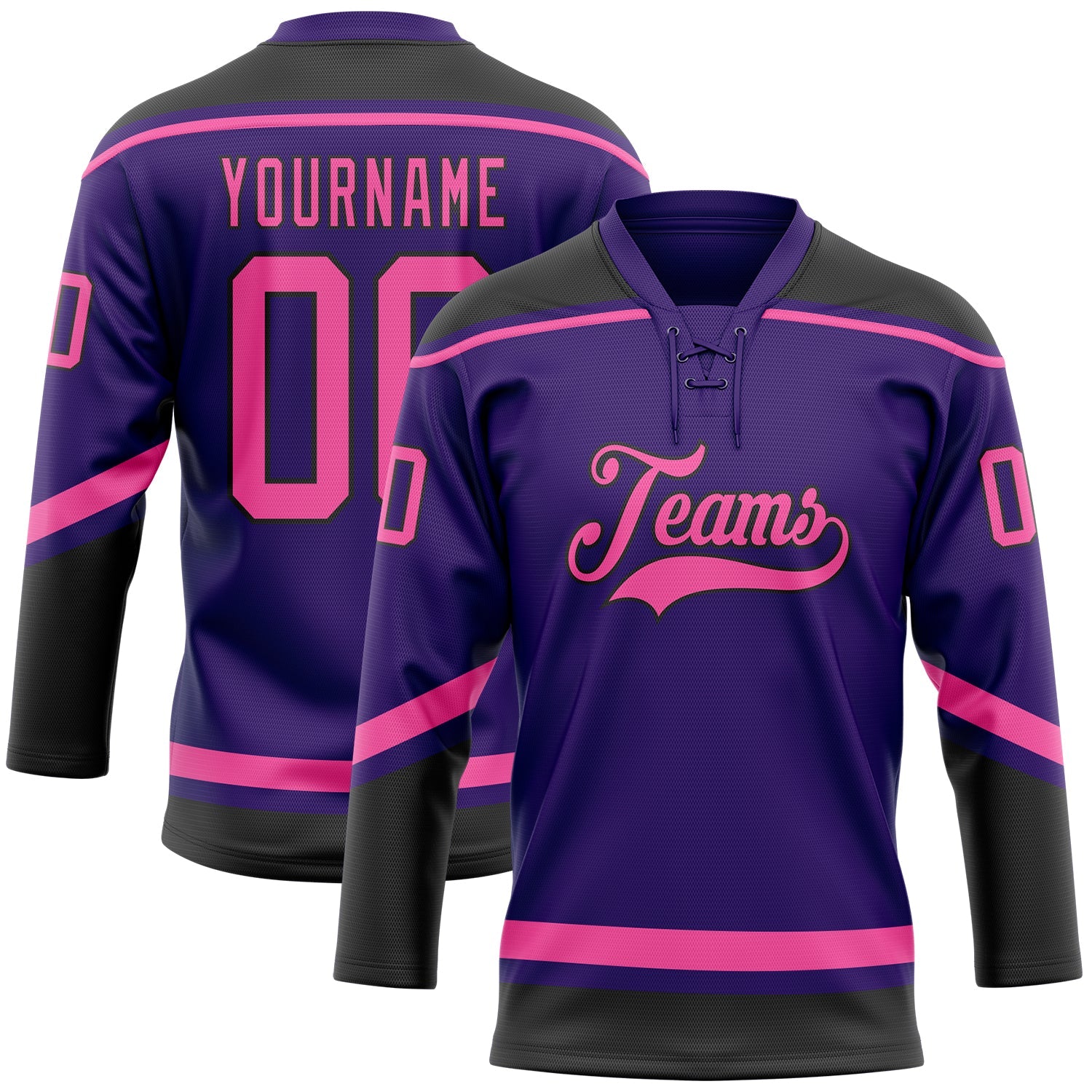 Custom Purple Pink-Black Hockey Lace Neck Jersey - Main View