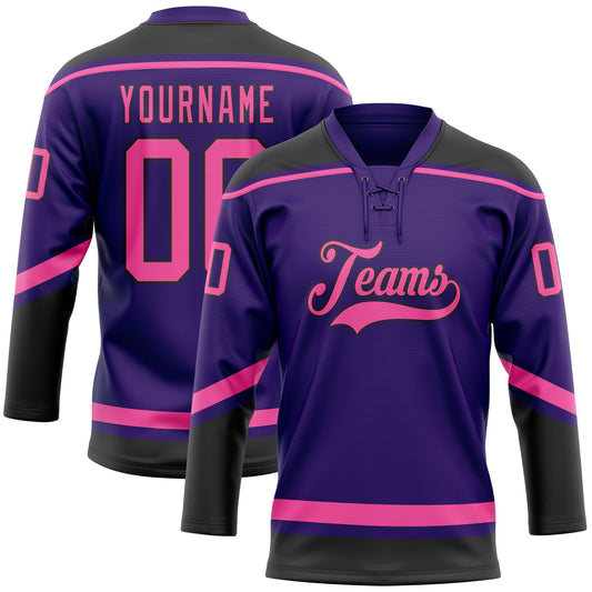 Custom Purple Pink-Black Hockey Lace Neck Jersey - Main View
