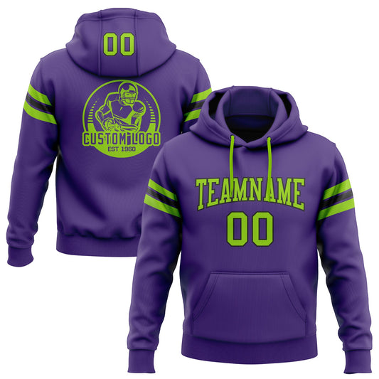 Custom Stitched Purple Neon Green-Black Football Pullover Sweatshirt Hoodie - Main View