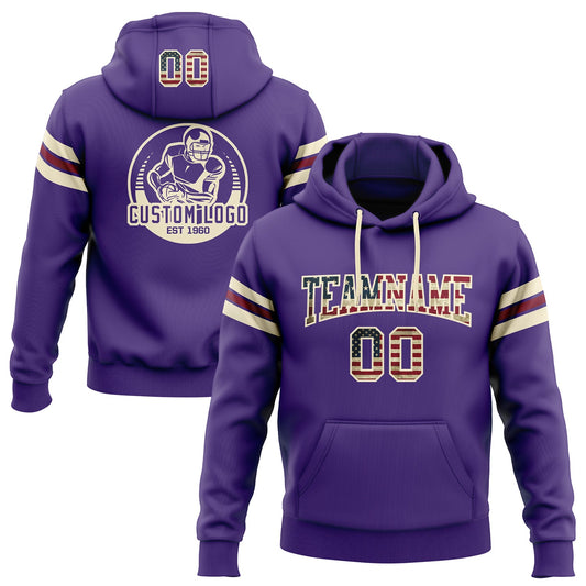 Custom Stitched Purple Vintage USA Flag Cream-Crimson Football Pullover Sweatshirt Hoodie - Main View
