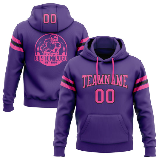 Custom Stitched Purple Pink-Black Football Pullover Sweatshirt Hoodie - Main View