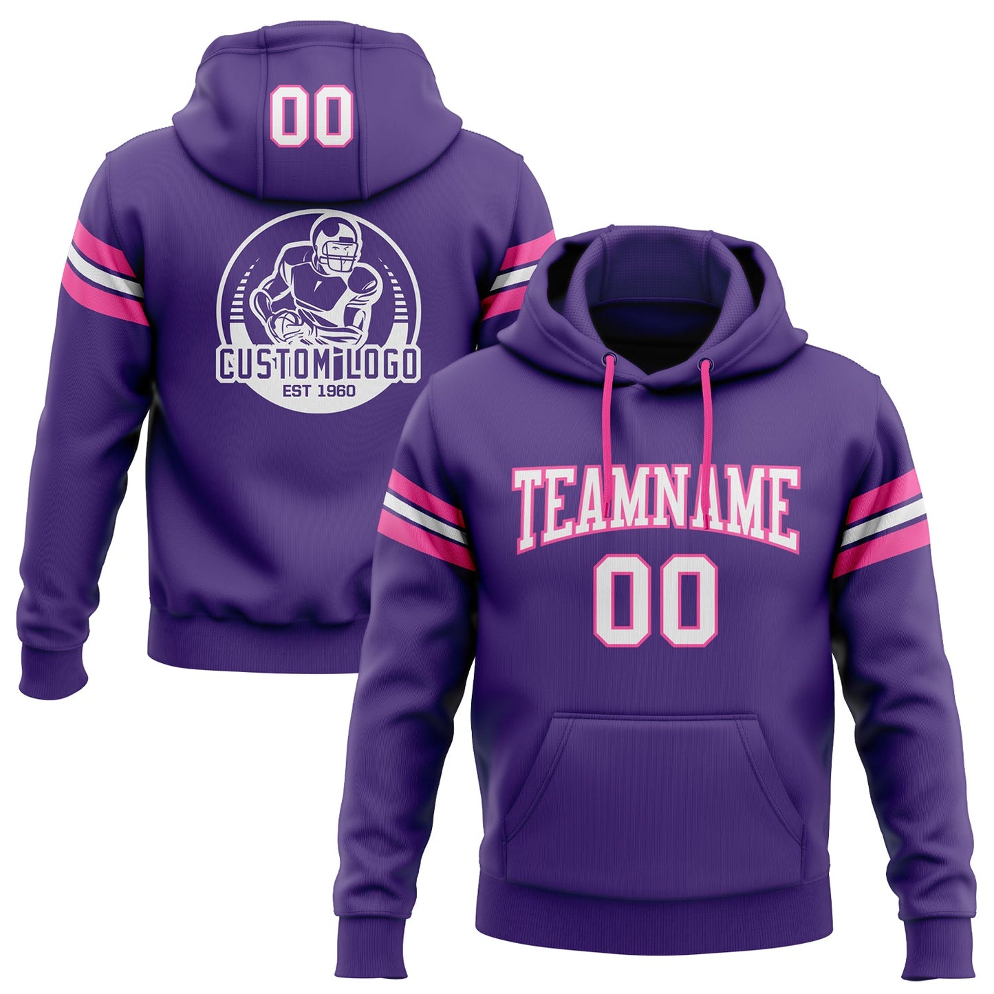 Custom Stitched Purple White-Pink Football Pullover Sweatshirt Hoodie - Main View