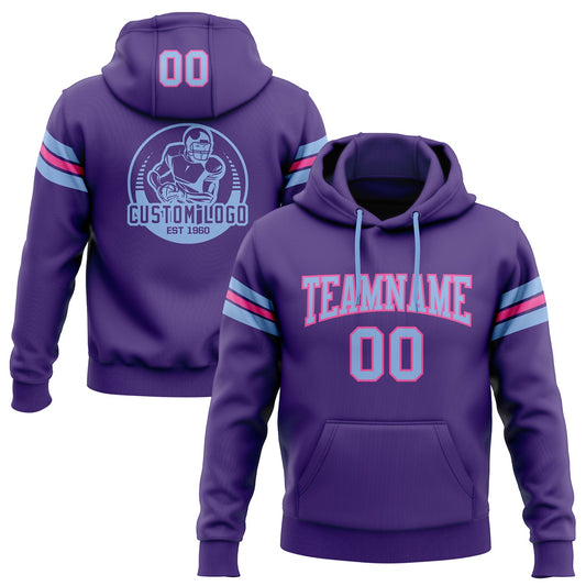 Custom Stitched Purple Light Blue-Pink Football Pullover Sweatshirt Hoodie - Main View