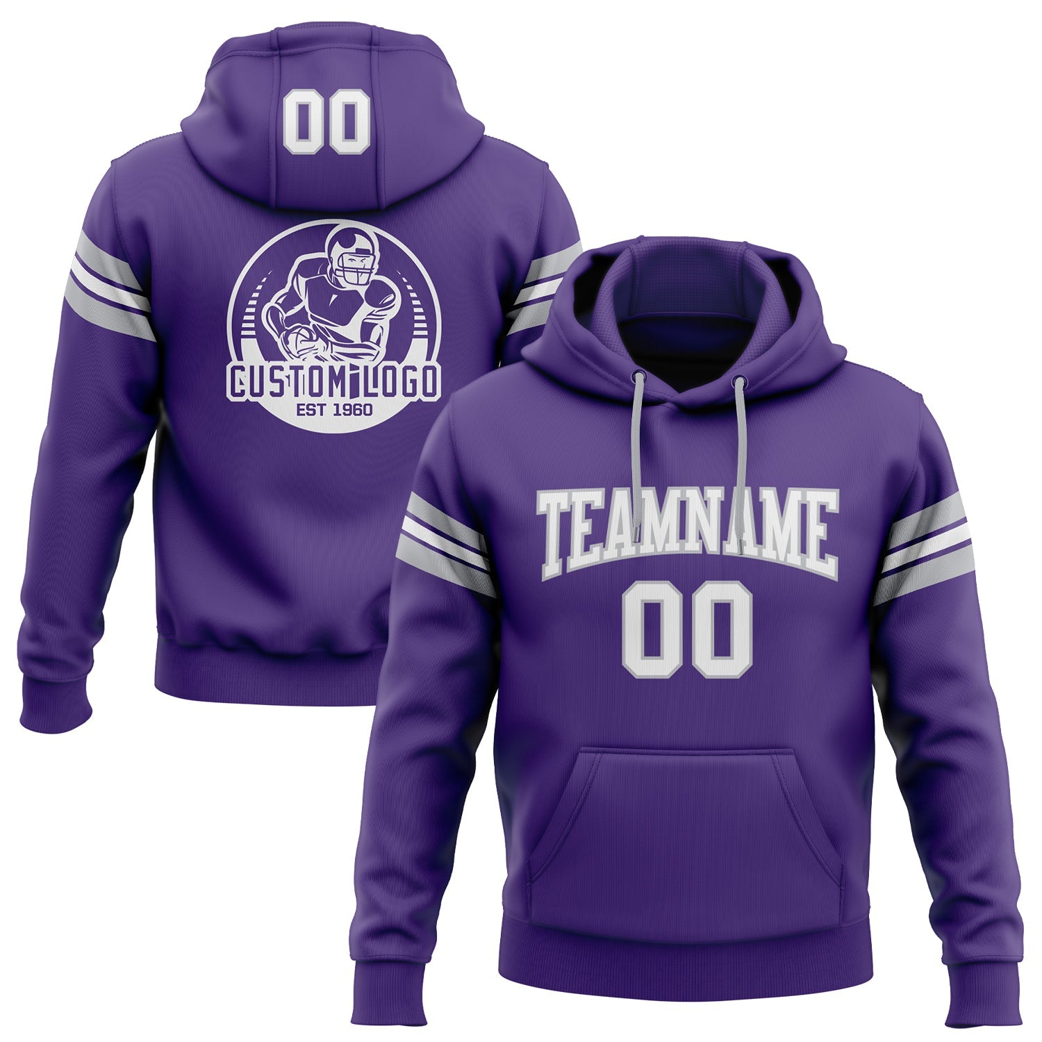 Custom Stitched Purple White-Gray Football Pullover Sweatshirt Hoodie - Main View